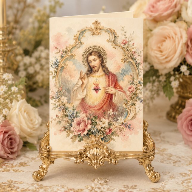 Vintage Sacred Heart födelsedagsönskningar Kort (Skapare uppladdad)