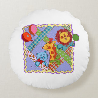 Vintage Safari Animals Round Pillow Rund Kudde