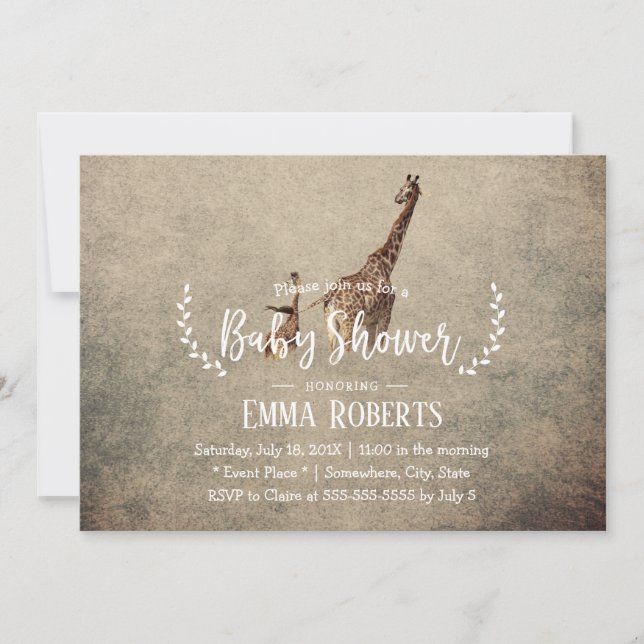 Vintage Safari Giraffe Baby Shower Inbjudningar (Framsida)