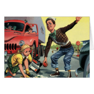Vintage Safety Patrol Crossing Guard Helping Girl Hälsningskort