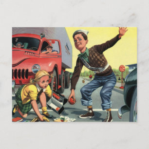 Vintage Safety Patrol Crossing Guard Helping Girl Vykort