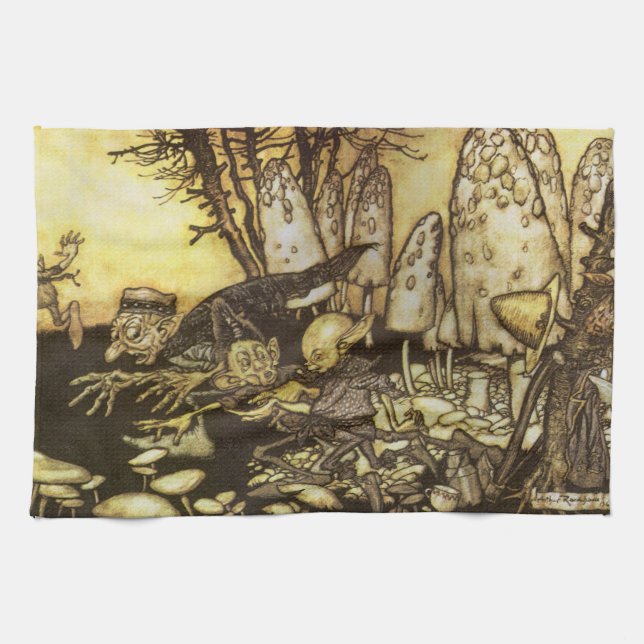 Vintage saga, arbetslag av Rackham Kökshandduk (Horisontell)