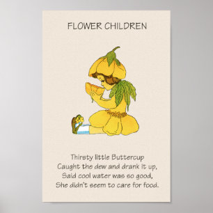 Vintage saga blomma barn SMÖRBLOMMA Poster