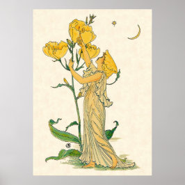 Vintage saga, nattljus, Walter Crane Poster
