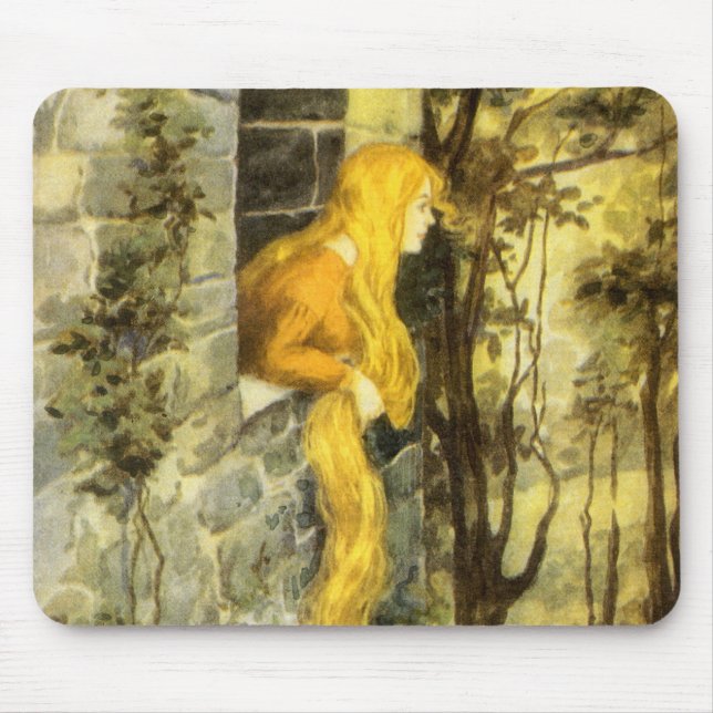 Vintage saga, Rapunzel med långt blondt hår Musmatta (Framsidan)