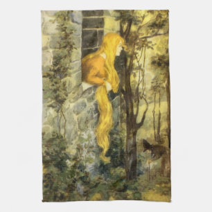 Vintage saga, Rapunzel med långt blont hår Kökshandduk