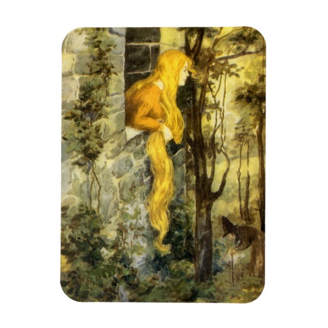 Vintage saga, Rapunzel med långt blont hår Magnet (Vertikal)