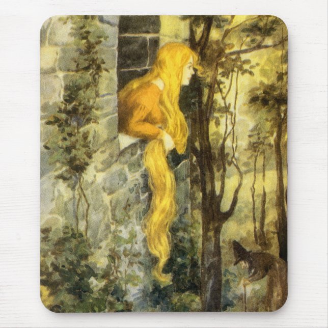 Vintage saga, Rapunzel med långt blont hår Musmatta (Framsidan)