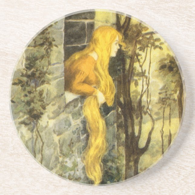 Vintage saga, Rapunzel med långt blont hår Underlägg (Framsidan)