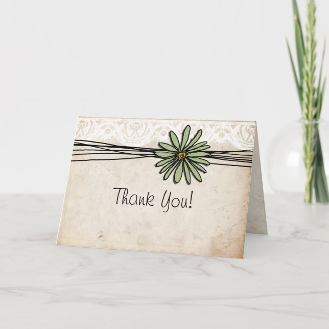 Vintage Sage Daisy Tack Kort (Framsida)