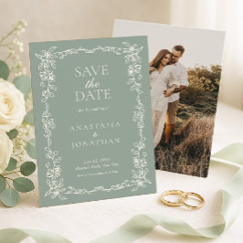 Vintage Sage Green Victorian Photo Wedding Spara Datumet