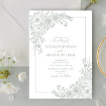 Vintage Sage Grönt Blommigt Art-skript Bröllop