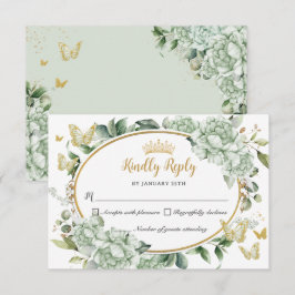 Vintage Sage Grönt Blommigt Butterflies Quinceañer OSA Kort