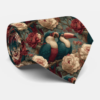 Vintage Sage och Rosa Tukan Exotiska Papegojor Slips