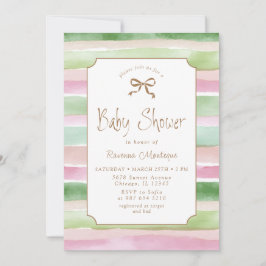 Vintage Sage Peach Blush Randig Guld Bebis Shower Inbjudningar