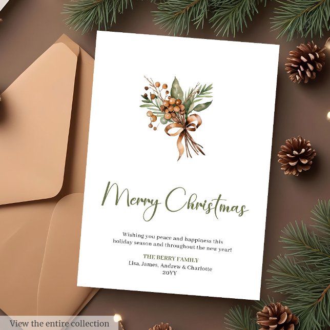 Vintage Sage Terrakotta Minimalistisk Julkort (Vintage Sage Terracotta Minimalist Christmas Card)