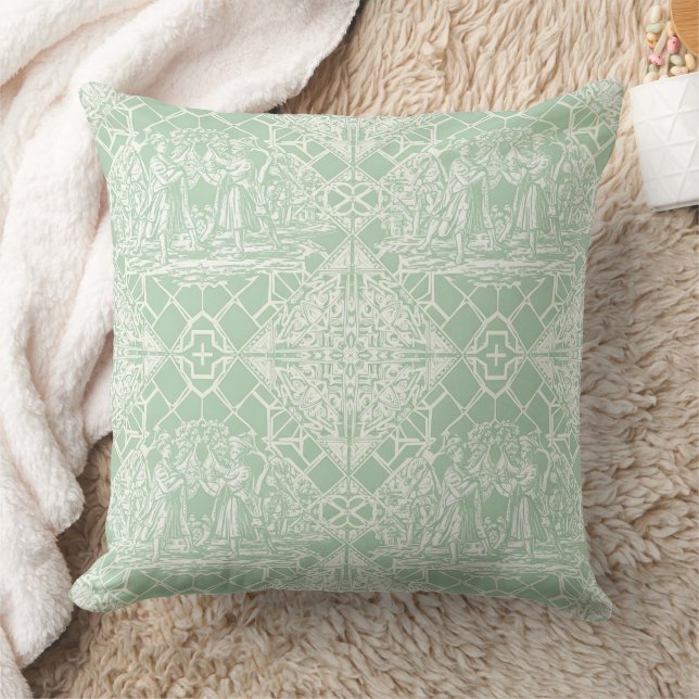 Vintage Sage Toile med klassiska figurer Kudde (Filt)