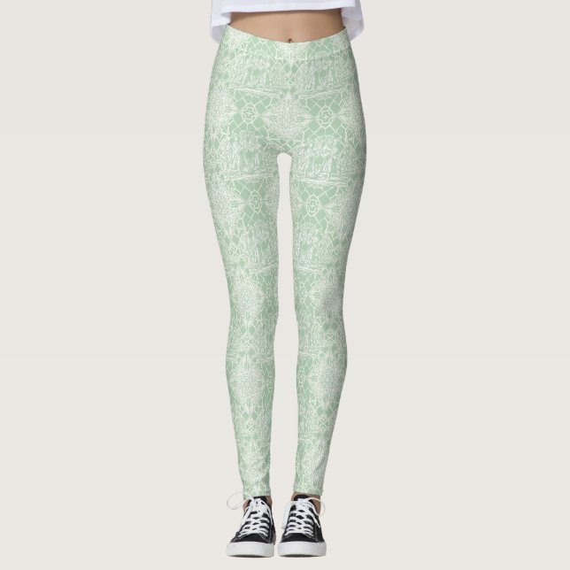 Vintage Sage Toile med klassiska figurer Leggings (Framsida)