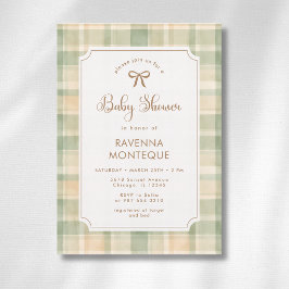 Vintage Sagebrun Plaid Guldslinga Bebisbad Inbjudningar