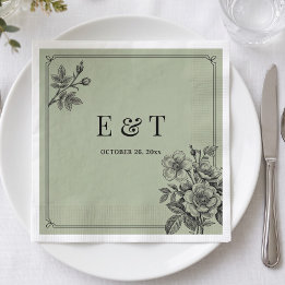 Vintage Sagegrön Blommig Romantisk Pappersservett