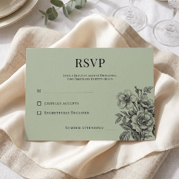 Vintage Sagegrön Blommig Romantisk RSVP-kort