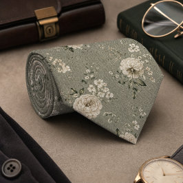 Vintage Sagegrön Blommig Sömlös Mönster Slips