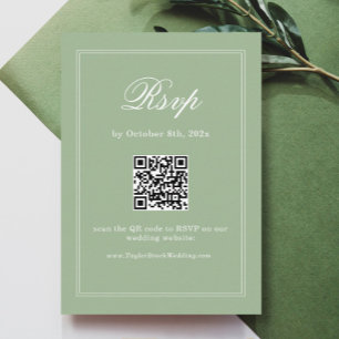 Vintage Sagegrön Bröllops-RSVP Scan Qr-kod Tilläggskort