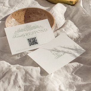 Vintage Sagegrön Gamla Pengar QR-kod Bröllop OSA Kort