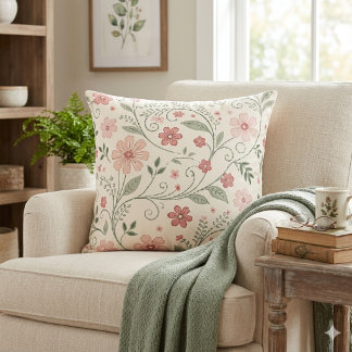 Vintage Sagegrön Ros Cottagecore Blommig Stig Kudde
