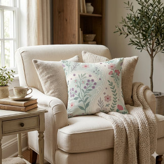Vintage Sagegrön Rosa Cottagecore Blommig Chintz Kudde