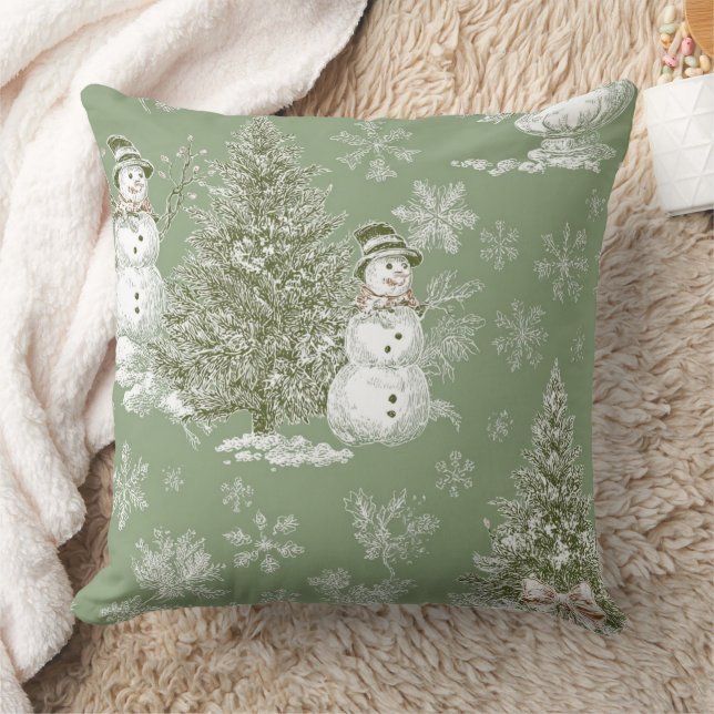 Vintage Sagegrön Vinter Toile Jul (5) Kudde (Filt)