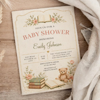 Vintage-sagobok Björn Bok Babyshower Inbjudningar