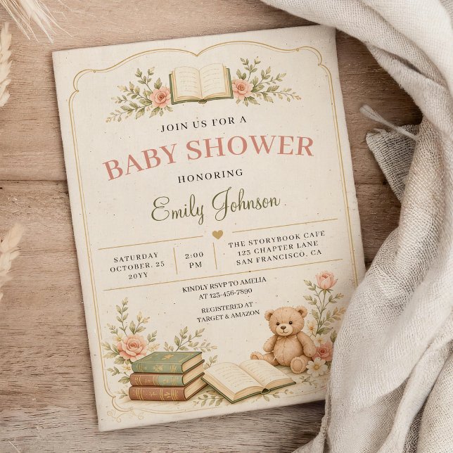 Vintage-sagobok Björn Bok Babyshower Inbjudningar (Skapare uppladdad)