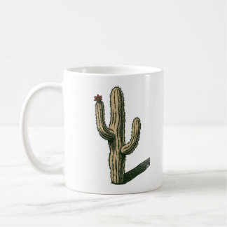 Vintage Saguaro Kaktus Med Röd Ökenblomma Kaffemugg