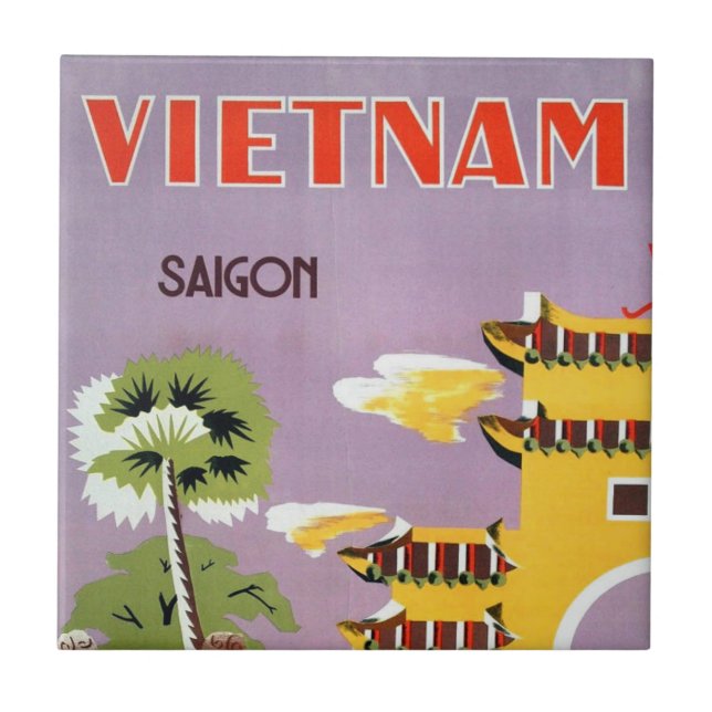Vintage Saigon Vietnam Travel Kakelplatta (Framsidan)