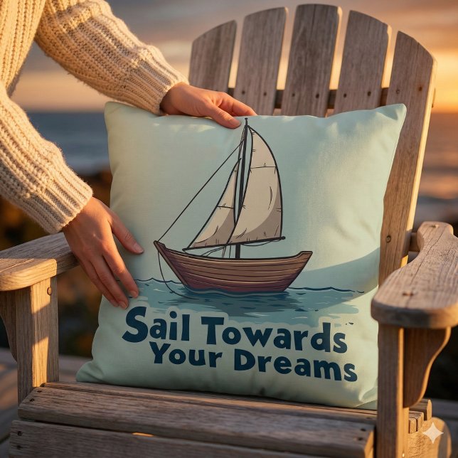 Vintage Sailboat Nautical Inspirational Quote Kudde (Vintage Sailboat Nautical Inspirational Quote Throw Pillow Mockup A)