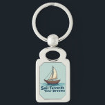 Vintage Sailboat Nautical Inspirational Quote Rektangulärt Silverfärgad Nyckelring<br><div class="desc">Set sail toward your dreams with this beautifully illustrated vintage sailboat design, featuring warm wooden tones, billowing cream sails, and gentle ocean waves. The hand-drawn style gives this piece a timeless, maritime charm, perfect for lovers of adventure and the open sea. Below the boat, the phrase “Sail Towards Your Dreams”...</div>