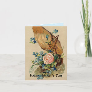 VINTAGE SAILBOAT,ROSA ROS,FLOWERS /FARS DAG KORT