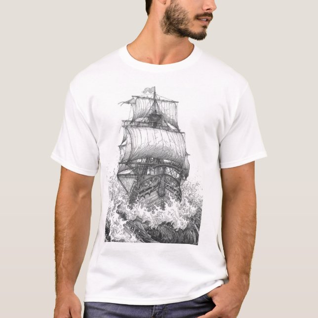 Vintage Sailboat Sketch Minimalist T-Shirt (Framsida)