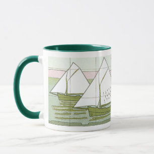 Vintage Sailboat Tile Art Coffee Mugg