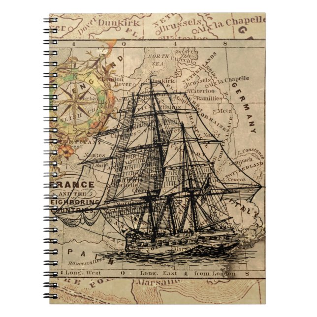 Vintage Sailing Frakt and Old European Anteckningsbok (Framsidan)