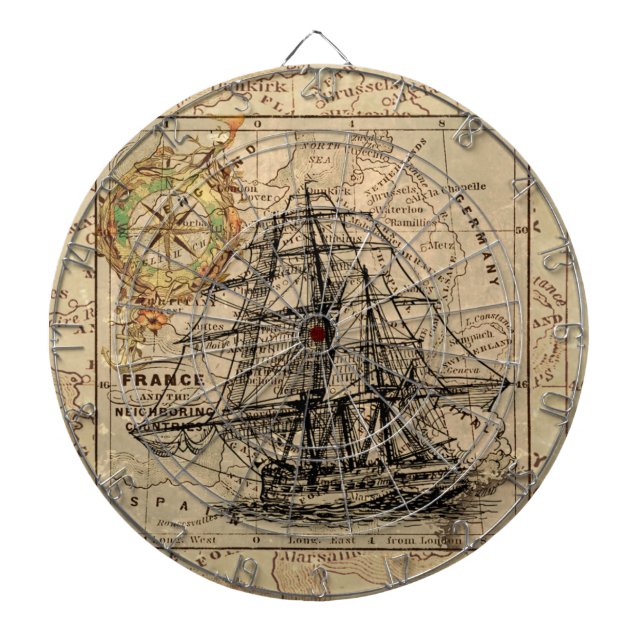 Vintage Sailing Frakt and Old European Karta Piltavla (Framsidan)