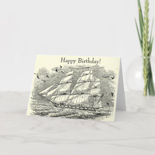Vintage Sailing Frakt Engrating Birthday Kort
