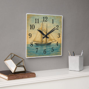 Vintage Sailing Frakt Nautical Square Wall Clock Fyrkantig Klocka
