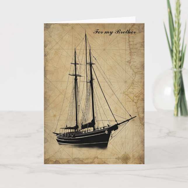 Vintage Sailing Ship and Map Birthday Kort (Framsida)