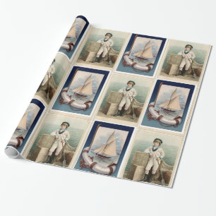 VINTAGE SAILOR BOY ,SAILBOAT,ANCHOR OCH LIVSMEDEL PRESENTPAPPER