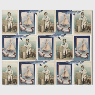 VINTAGE SAILOR BOY,SAILBOATS,ANCHORS AND FISKMÅS PRESENTPAPPER