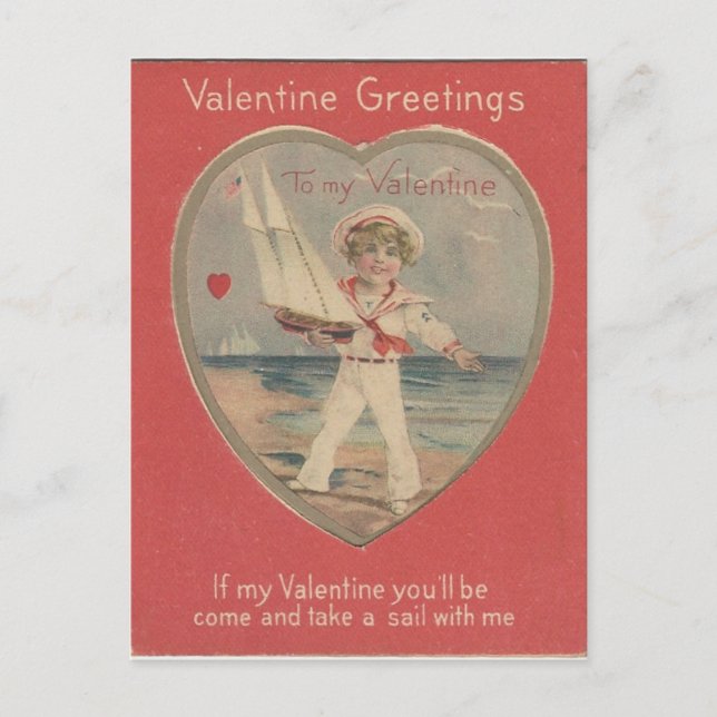 Vintage Sailor Boy Valentine Helg Vykort (Framsida)