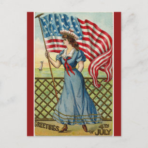 Vintage Sailor Girl Fjärde juli Vykort