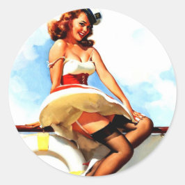 Vintage Sailor Nautical Pin Up Girl Runt Klistermärke